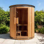 Thermora Barcelona Premium 78-Inch 4-Person Cedar Wood Outdoor Vertical Barrel Sauna With 6KW Heater, LED Lights And Stones (SAK74813)