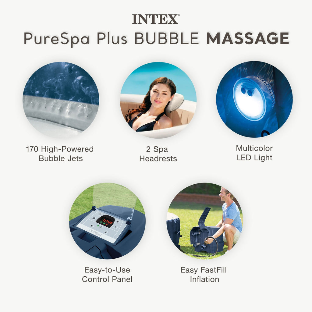 Intex 28429EP Purespa plus 4 Person Inflatable Hot Tub Bubble Jet Spa, 77" X 28"