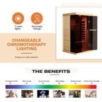 Thermora Valen Luxury 2-Person Low EMF FAR Infrared Heat Wood Home Personal Spa Sauna W/ Panoramic Tempered Glass, 2000W (SAK27481)