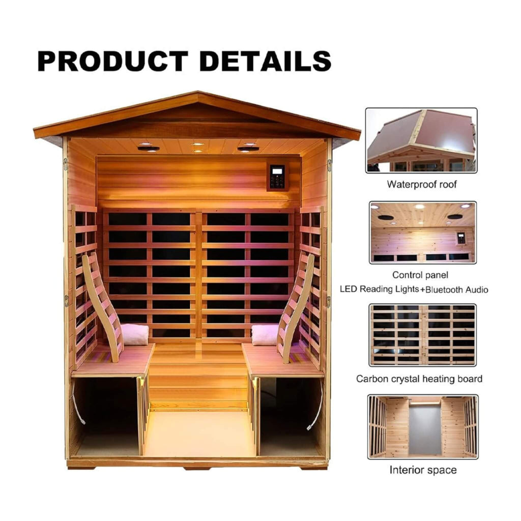 Premium Valois 4-Person 2050W Luxury Low EMF Outdoor FAR Infrared Home Sauna With Bluetooth Audio (SAK15372)