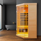 Premium Laurent 2-Person 1600W Corner Space Infrared Wooden Sauna Room With Bluetooth Speakers (SAK81524)