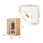 Premium Laurent 2-Person 1600W Corner Space Infrared Wooden Sauna Room With Bluetooth Speakers (SAK81524)