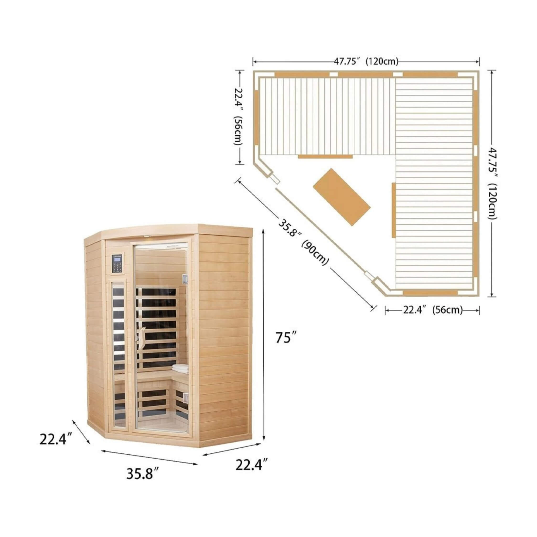 Premium Laurent 2-Person 1600W Corner Space Infrared Wooden Sauna Room With Bluetooth Speakers (SAK81524)