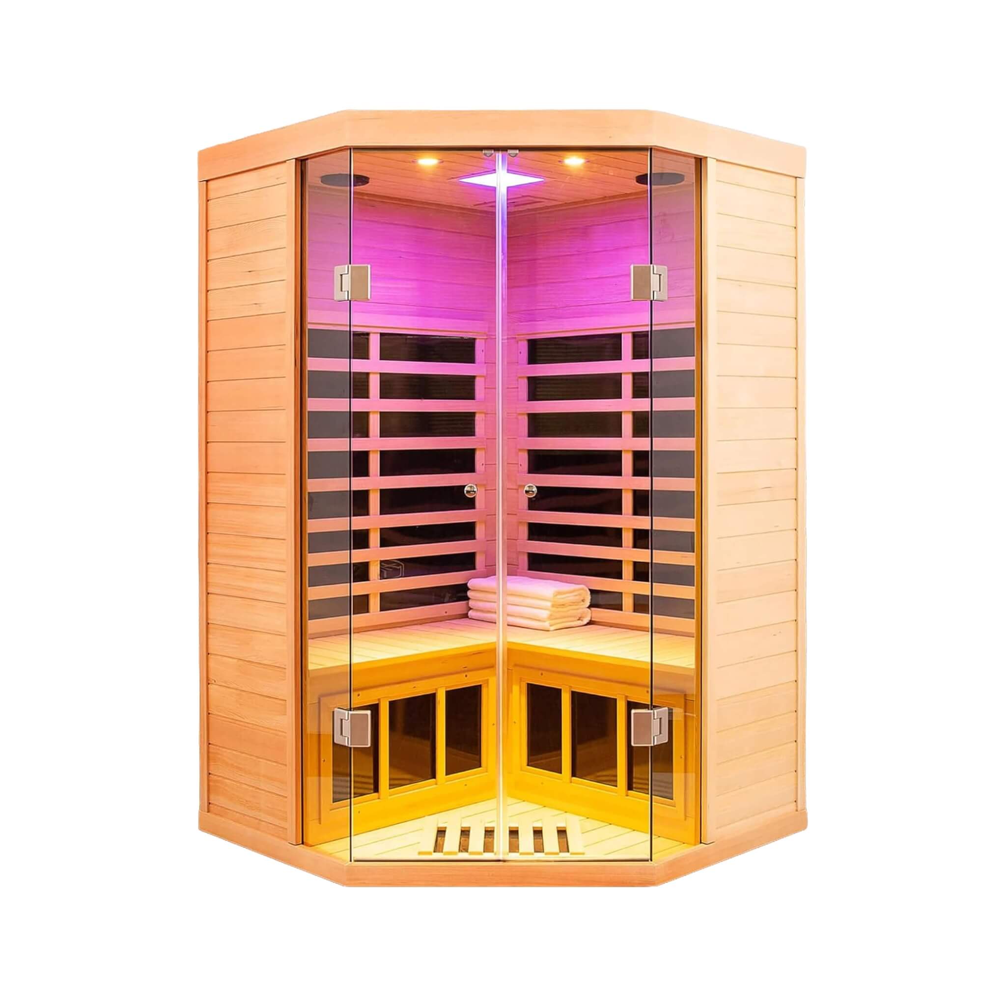 Premium Laurent 2-Person 1600W Corner Space Infrared Wooden Sauna Room With Bluetooth Speakers (SAK81524)