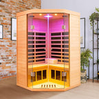 Premium Laurent 2-Person 1600W Corner Space Infrared Wooden Sauna Room With Bluetooth Speakers (SAK81524)