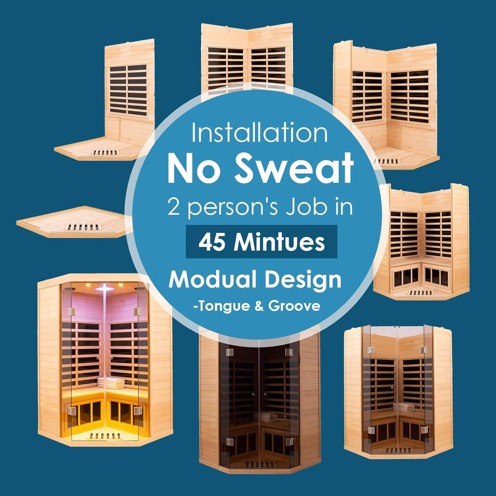 Premium Laurent 2-Person 1600W Corner Space Infrared Wooden Sauna Room With Bluetooth Speakers (SAK81524)